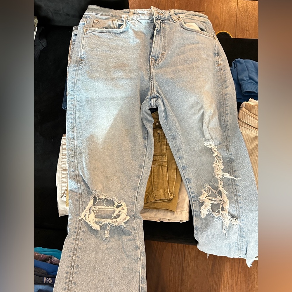 Zara Distressed Light Blue Boyfriend Jeans